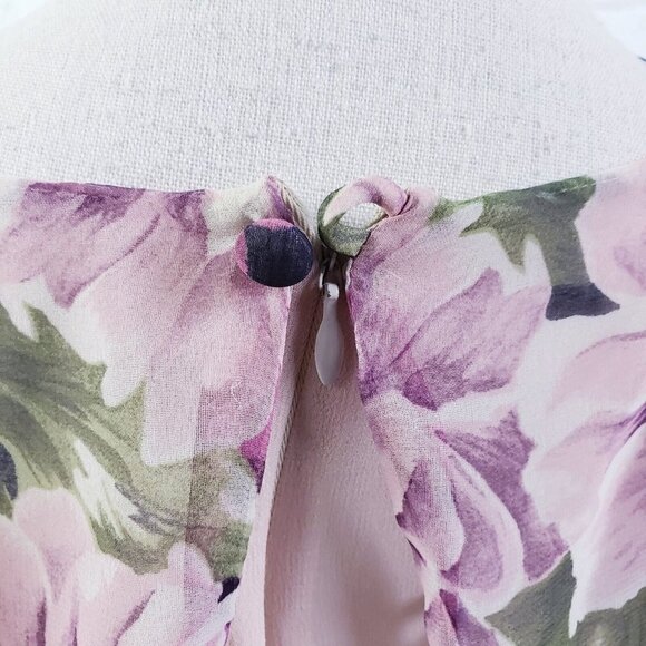 VTG 70s Mignon Italy Women's Silk Floral Tiered Midi Dress Silk Purple Size 6 - Picture 6 of 11